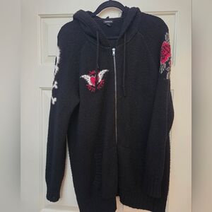 Torrid Skull & Roses Zip Knit Hooded Sweater